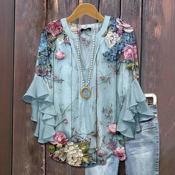 Odette™ | Blouse Fleurie à Manches Volantées