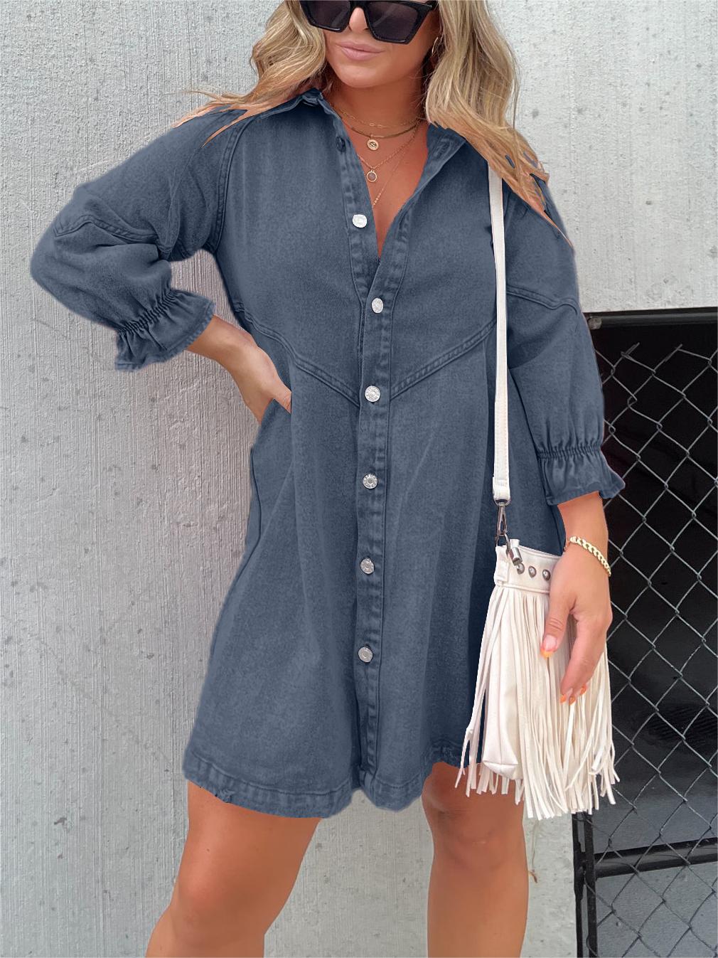 Ariel™ | Robe en denim à manches bouffantes