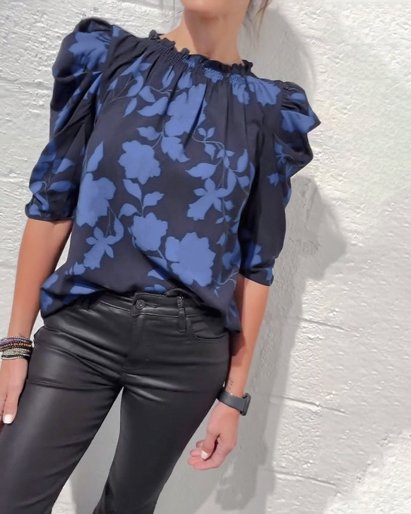 Florine™ | Blouse Fleurie à Manches Bouffantes Élégantes