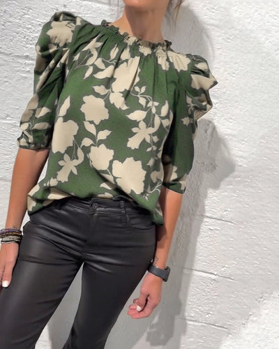 Florine™ | Blouse Fleurie à Manches Bouffantes Élégantes