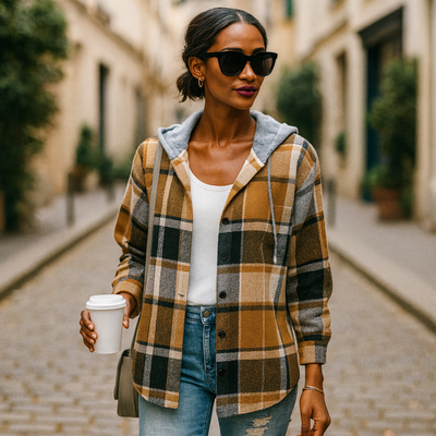 Claire™ | Veste Douillette à Carreaux avec Capuche