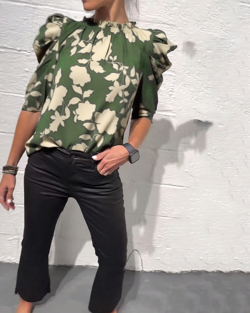 Florine™ | Blouse Fleurie à Manches Bouffantes Élégantes