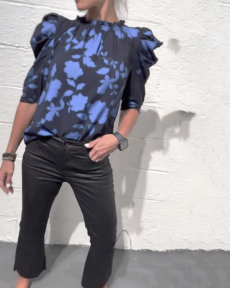 Florine™ | Blouse Fleurie à Manches Bouffantes Élégantes