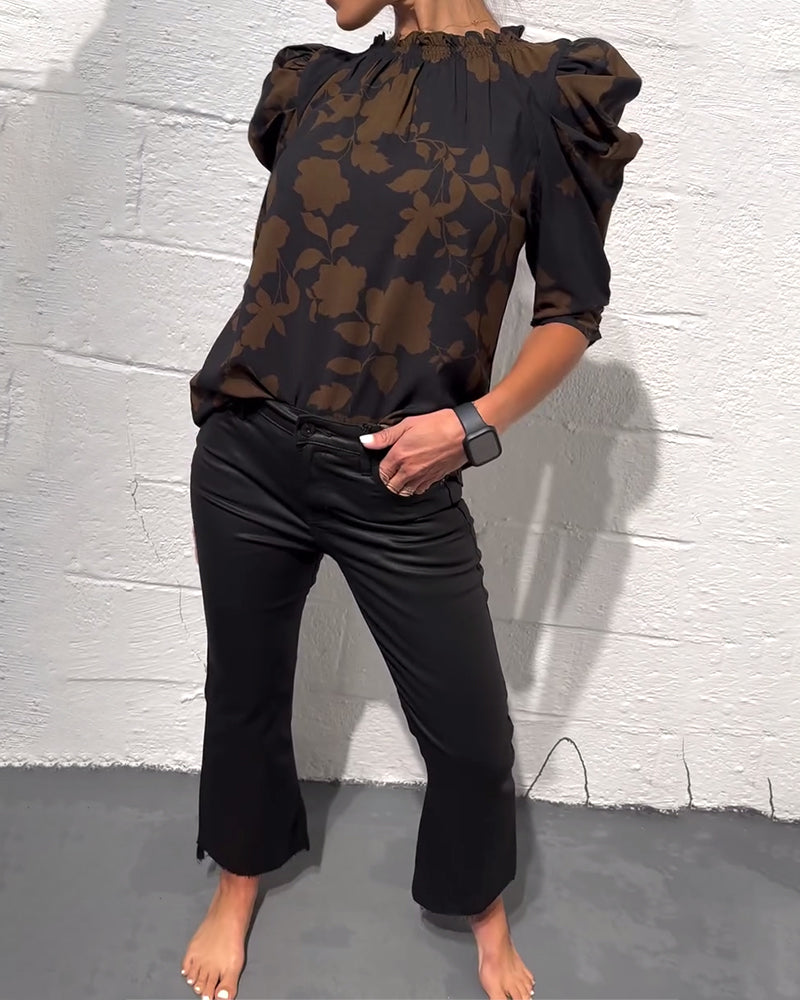 Florine™ | Blouse Fleurie à Manches Bouffantes Élégantes