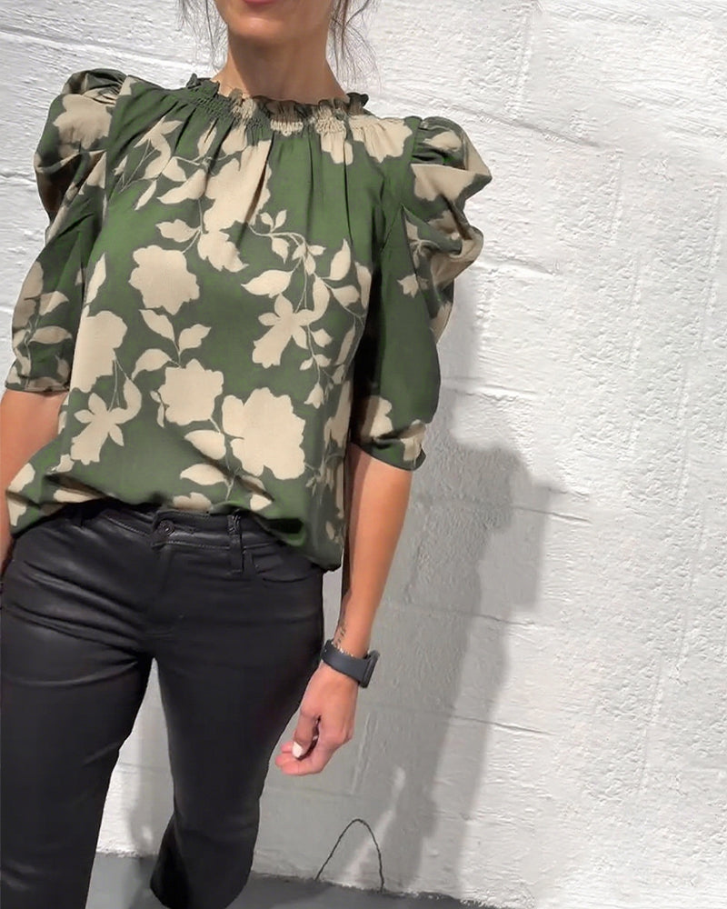 Florine™ | Blouse Fleurie à Manches Bouffantes Élégantes