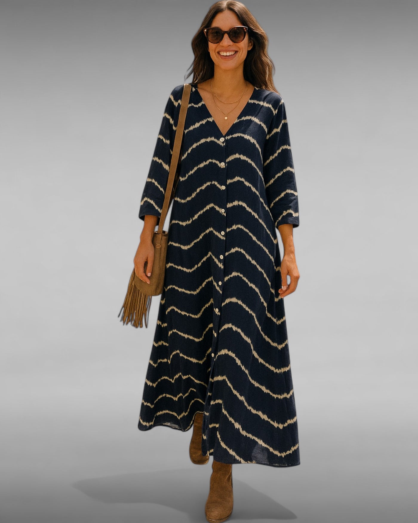 Naïma | Robe boho rayée à manches longues