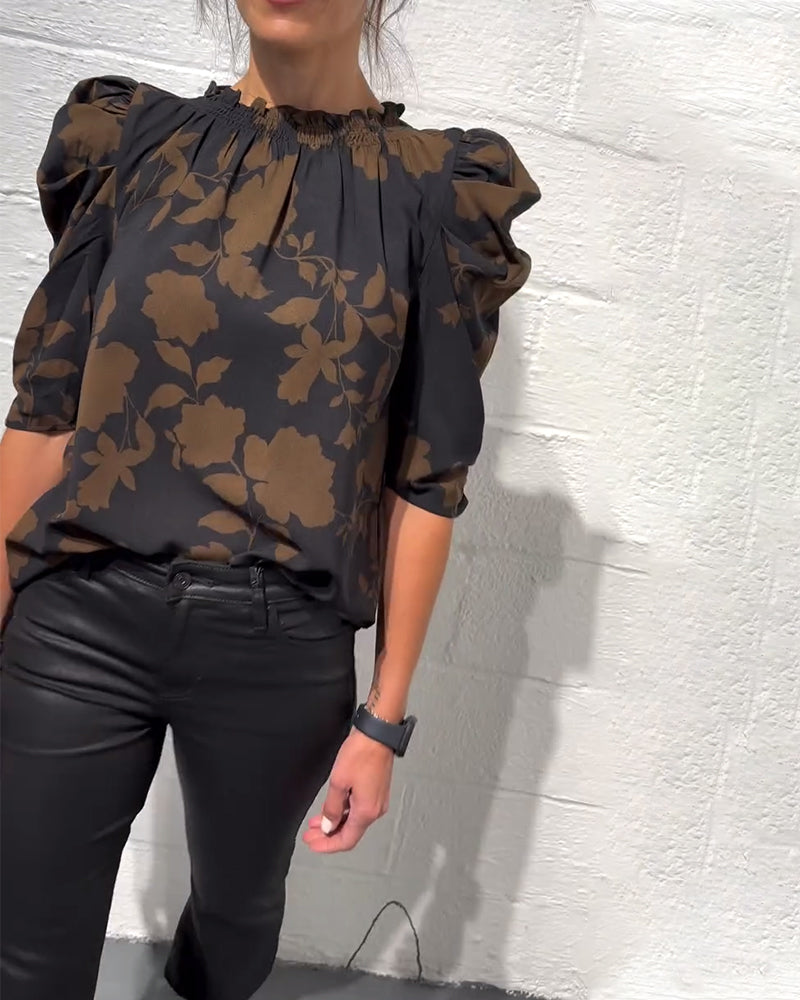 Florine™ | Blouse Fleurie à Manches Bouffantes Élégantes