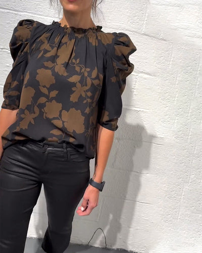 Florine™ | Blouse Fleurie à Manches Bouffantes Élégantes