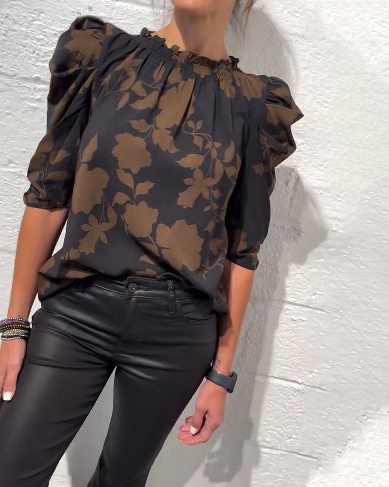 Florine™ | Blouse Fleurie à Manches Bouffantes Élégantes