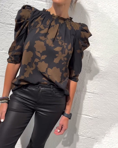 Florine™ | Blouse Fleurie à Manches Bouffantes Élégantes