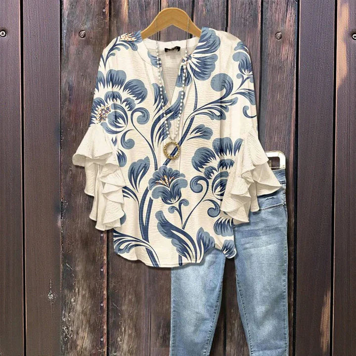 Odette™ | Blouse Fleurie à Manches Volantées