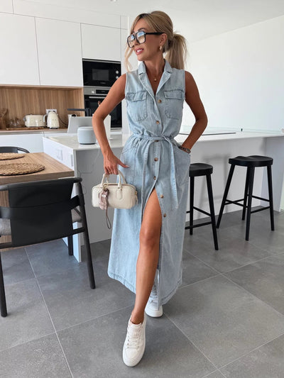 Nena™ | Robe boutonnée effet denim