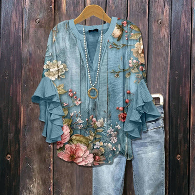 Odette™ | Blouse Fleurie à Manches Volantées