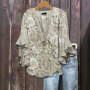 Odette™ | Blouse Fleurie à Manches Volantées