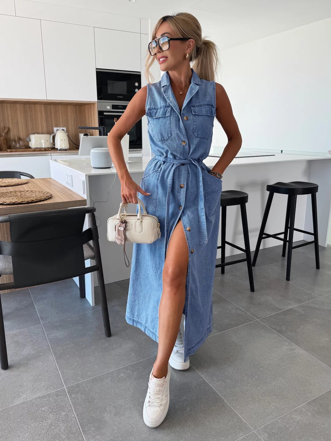 Nena™ | Robe boutonnée effet denim