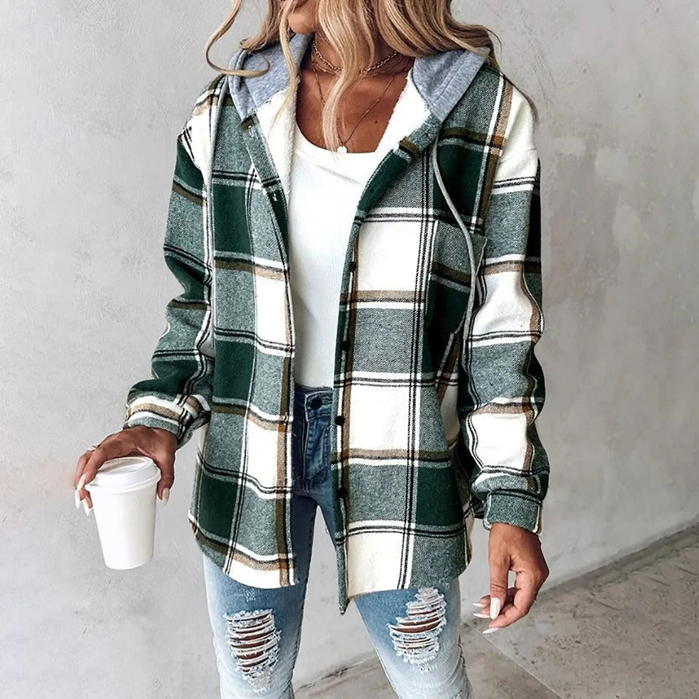 Claire™ | Veste Douillette à Carreaux avec Capuche