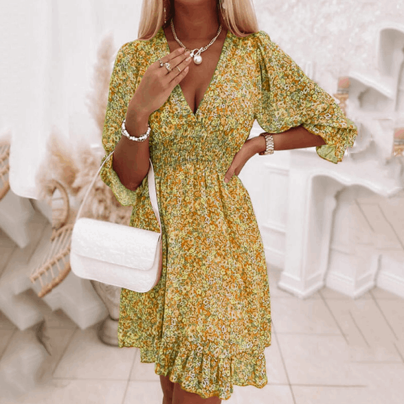 Sienna | Groenbloemige Zomerjurk